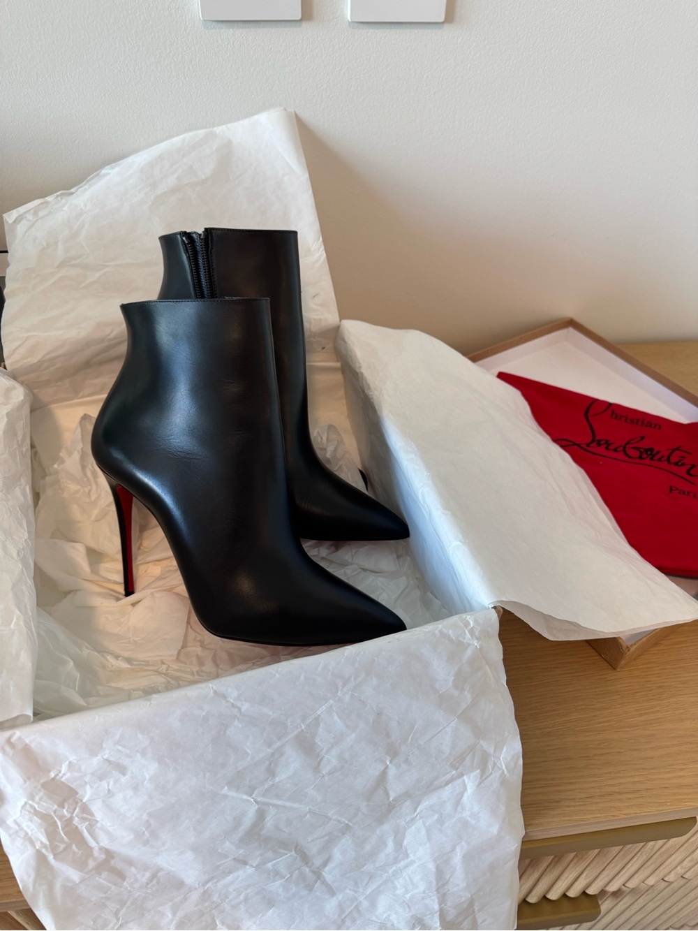 Christian Louboutin Black Leather Pointed Stiletto Ankle Booties